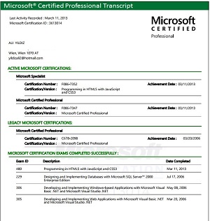 Microsoft Certified Professional Transcript